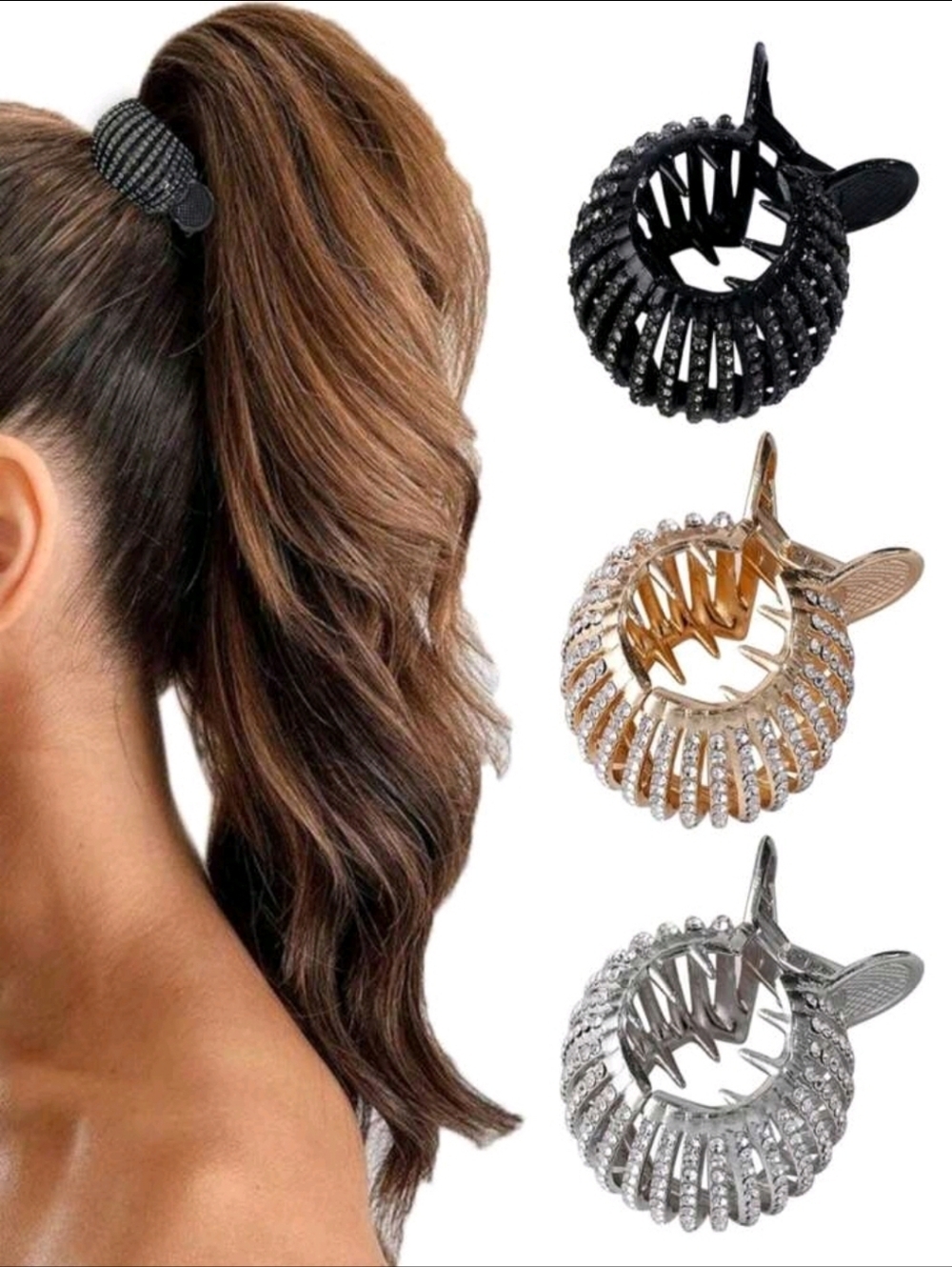 Rhinestone Spiral Hair Claw Clip - Black, Gold Or Silver